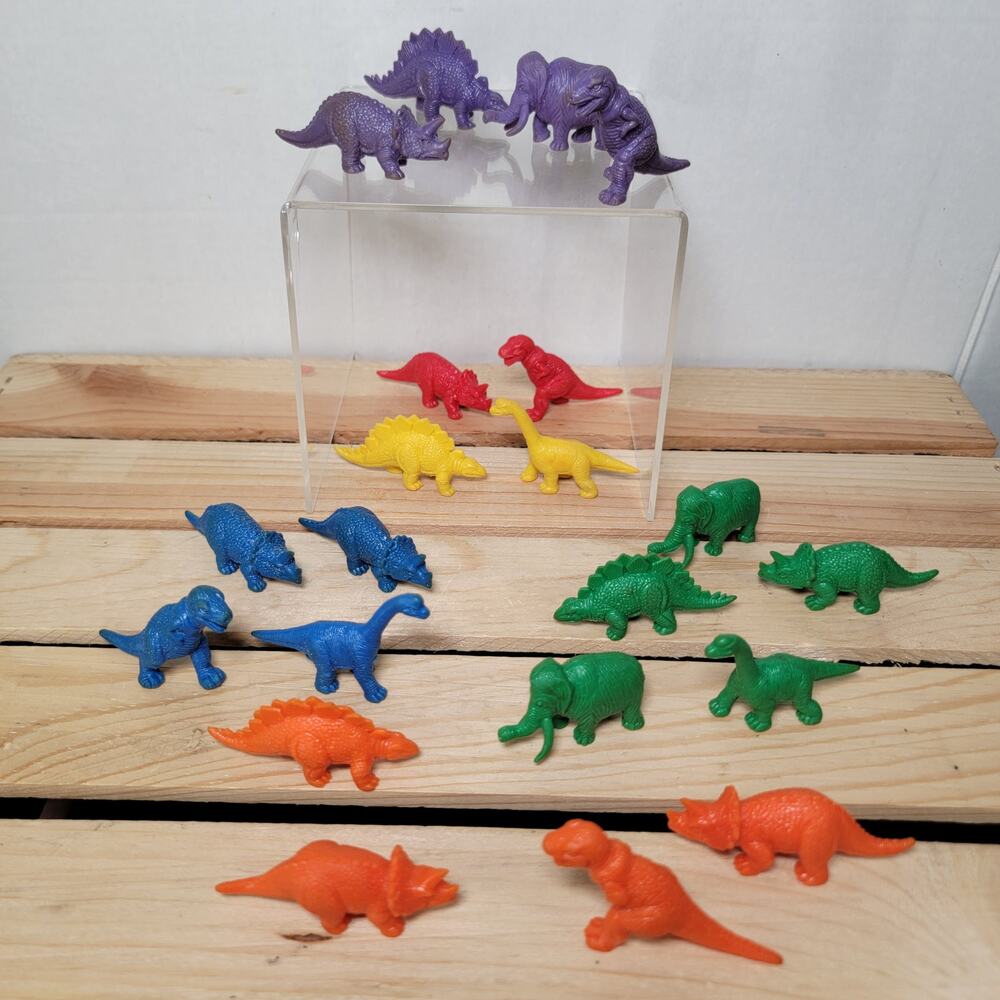Bag of Assorted Colorful Plastic Dinosaur Toys (21 total)
